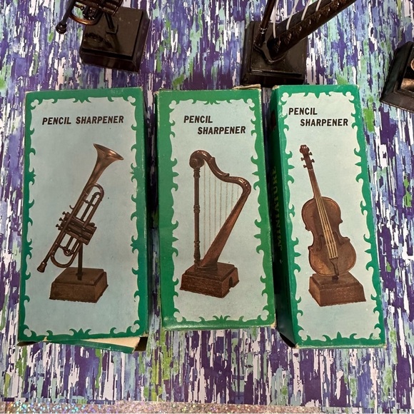 Vintage Die-Cast Pencil Sharpener MUSICAL INSTRUMENTS Set of 3 in Original Boxes - Picture 11 of 12